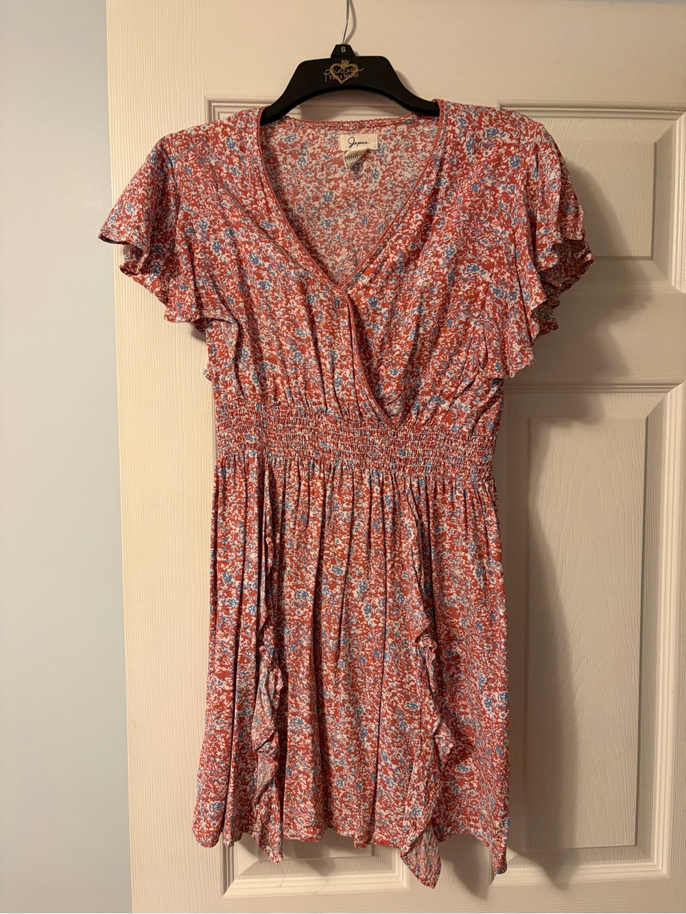 Floral Smocked Waist Red-Pink Short Dress